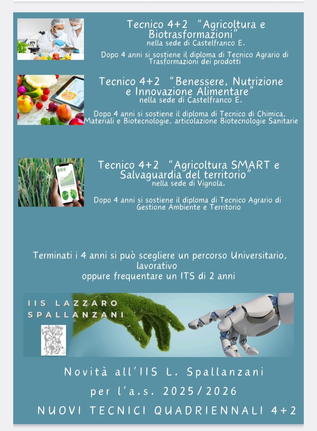 Istituto di Istruzione Superiore Lazzaro Spallanzani | Il Collegio dei Docenti delibera TRE nuovi INDIRIZZI TECNICI QUADRIEANNALI per l'anno scolastico 2025-2026